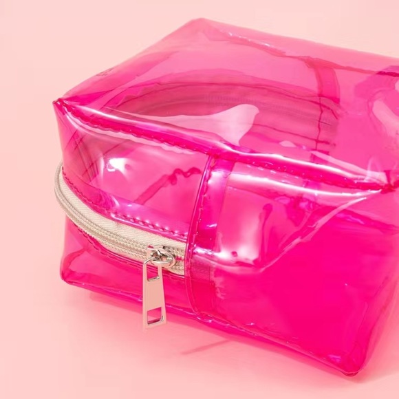 Womens NEW Neon Pink PVC Cosmetic Bag/Travel Clutch/Mini Purse/Makeup Purse, OS - Picture 7 of 8